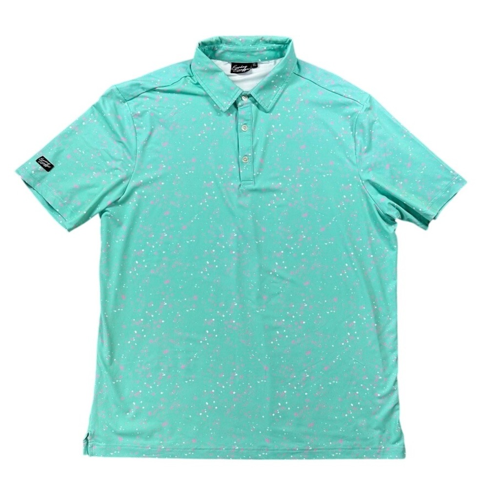 Sunday Swagger Golf Polo Mens XL Teal Pink White Paint Splatter Preppy ‎ Shirt